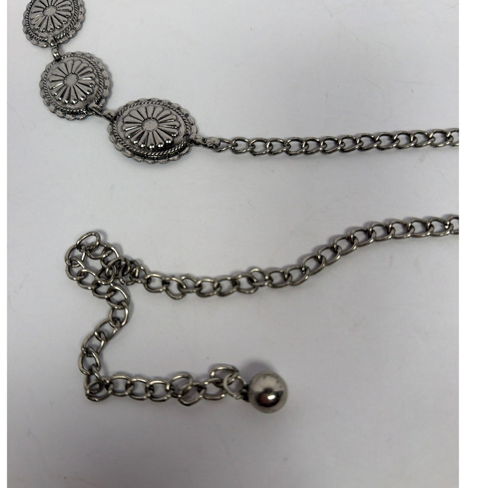 Silver Tone Concho Chain Belt Women Southwestern Boho Adjustable Waist Link Belt - Picture 5 of 5